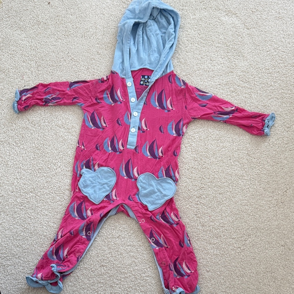 Kickee Pants Pink and Blue Sailboat Romper